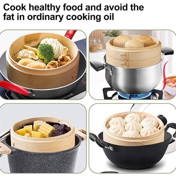 NEW 10 inch Bamboo 2 layer Steamer Basket With Lid - Picture 3 of 6